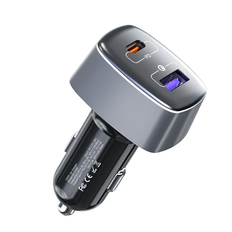 Cargador de coche USB C de alta potencia, adaptador rápido de 100w con anillo, indicador LED, PD y QC 3,0, cargador de coche de doble puerto