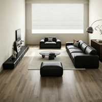 Canapé modulaire en cuir noir minimaliste moderne, grand canapé carré en cuir pour salon, meubles de maison