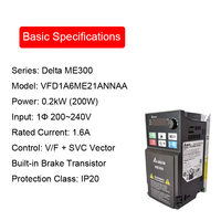 Vente Flash Delta VFD1A6ME21ANNAA ME300 0.2kW 230V Monophasé IP20 Variateur de Fréquence Vectoriel 50/60Hz pour Contrôle de Vitesse de Moteur de Convoyeur