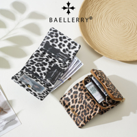 Dompet Pendek Motif Leopard Baellerry Fashion Wanita, Bahan Kulit PU, Lipat Tiga, Banyak Slot Kartu, dengan Kantong Koin Ber-resleting