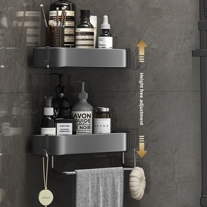 Étagère d'angle murale en métal à 2 niveaux pour salle de bain avec barre porte-serviettes, design minimaliste, gain de place - Product Image 3
