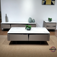 Ensemble de meubles de salon modernes avec plateau en pierre frittée et base en MDF, table basse, buffet et armoire latérale