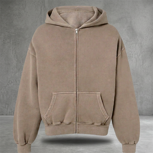 Sweat à capuche personnalisé pour homme, en molleton lourd 100% coton, style streetwear, fermeture éclair double, broderie chenille - Product Image 3