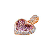 Colliers en argent 925 plaqué or rose avec pendentif en forme de cœur glacé en moissanite rose, bijoux fins personnalisés, cadeau romantique pour petite amie