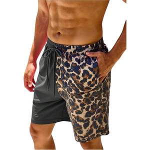 Shorts de bain pour homme personnalisés à imprimé léopard, séchage rapide, avec poches, tissu tissé en polyester et élasthanne - Product Image 3