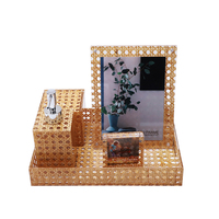Plateau de vanité de luxe Acrylique texturé en bambou avec texture naturelle 29X21X4.2Cm Plateau en bambou moderne