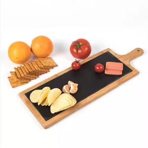 Tagliere per Formaggi in Legno <span class=keywords><strong>di</strong></span> Acacia e Ardesia Nera con Manico, Vassoio Rettangolare per Servire Salumi - Product Image 2