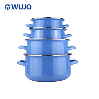 Fabricant de casseroles en émail, ensemble de 5 casseroles en émail bleues avec couvercle