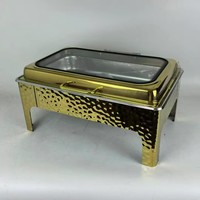 Chafing Dish Buffetset Vierkant Goud Gehamerd Zichtbaar Openbaar Deksel Hotel Buffet Warmhouders RVS Buffet Serveerschaal