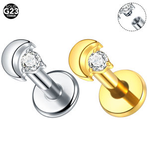 Piercing <span class=keywords><strong>Labret</strong></span> de Titanio ASTM F136 G23 con Diseño de Luna y Circonitas, Joyería de Lujo para Mujer, Piercing para Oreja, Nariz, Labio - Product Image 1