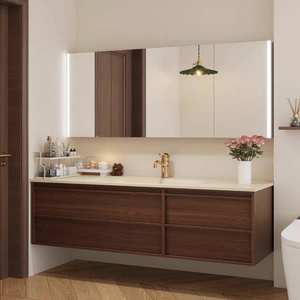 Mueble de baño moderno de lujo personalizable con espejo LED, encimera y lavabo. - Product Image 2