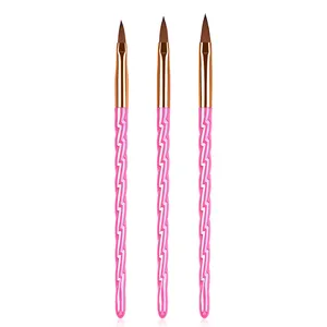 Nuovo Design rosa impugnatura a vite Custom per Nail Art pennelli 3D fiore Kolinsky acrilico Nail Art pennelli Set #2 #4 #6