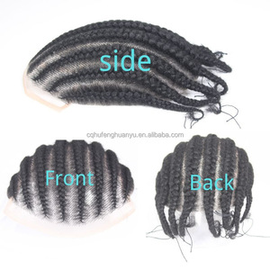 Base <span class=keywords><strong>de</strong></span> encaje completo 8x10 "<span class=keywords><strong>Peluca</strong></span> 8 Cornrow Strand Braid Reemplazo <span class=keywords><strong>de</strong></span> cabello rizado para hombres Cabello afro natural Tupé Cabello humano - Product Image 1