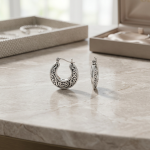ต่างหูห่วงเงินแท้ 925 ลายฉลุบาหลีแบบวินเทจ น้ำหนัก 6 กรัม 925 Silver Vault - Product Image 3
