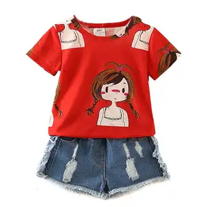 Les enfants portent le nouveau modèle de la Chine en gros d'impression 3d à Dubaï Sharjah EAU T-shirt et pantalon en jean pantalon drapeau ensemble pour enfants