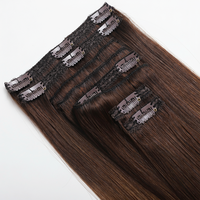 Ekstensi Rambut Clip in Premium Berkualitas Tinggi dari Rambut Asli Manusia Virgin Brazil, Model Silk Straight Wave Warna Balayage
