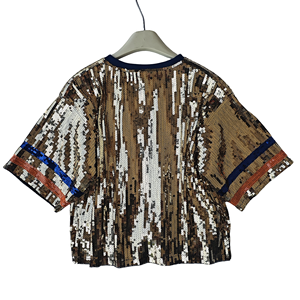 T-shirt décontracté à manches courtes en tricot avec sequins pour l'été, motif sublimation thermique, tenue tendance pour couples - Product Image 2