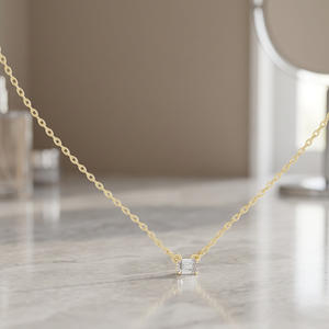 Collar de Oro Amarillo Sólido de 18K con Diamante Cultivado en Laboratorio, Corte Esmeralda, Certificado IGI, Minimalista, para Uso Diario, Regalo y Fiesta para Mujer - Product Image 3