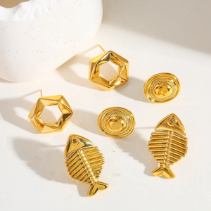 ต่างหูทรงเรขาคณิตสไตล์มหาสมุทร ชุบทอง 18K คุณภาพพรีเมียม ผลิตจากสแตนเลส 304 ชุบสูญญากาศ สำหรับผู้หญิง เครื่องประดับระดับไฮเอนด์ - Product Image 1