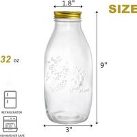 Bouteilles en verre à col étroit de 32 oz à bas prix pour lait, boissons, sauces – Contenants de distribution type Mason avec couvercle hermétique à clapet