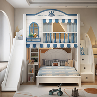 Nouveau design lit superposé ovale pour enfants, mobilier de chambre enfant, lit mezzanine escamotable avec toboggan et escalier de rangement
