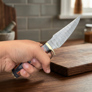 Cuchillo de Caza de Hoja Fija para Exteriores, Acero de Damasco, Punta Caída, Mango de Madera, Borde Recto, Dureza 58-60HRC, 3 Años de Garantía, OEM - Product Image 2