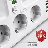 Enchufe Estándar Europeo Personalizado de Fábrica, 10A, con 3 Puertos USB y 1 Puerto Tipo-C, IP44, Adaptador de Corriente para Corea del Sur