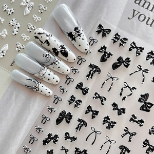 Pegatinas para uñas en relieve 3D, estilo Tweed con lazo de lunares, calcomanías autoadhesivas para uñas, adornos de lujo para uñas, para manicura de salón DIY - Product Image 2