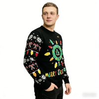 Pull de Noël drôle et mignon avec motif d'arbre de Noël, flocon de neige, renne, Père Noël, col rond, pull ample en tricot, pull moche de Noël