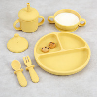 Ensemble d'alimentation pour bébé en silicone écologique Naike, accessoires pour bébé en silicone imperméables, bavoir, bol et assiette réutilisables