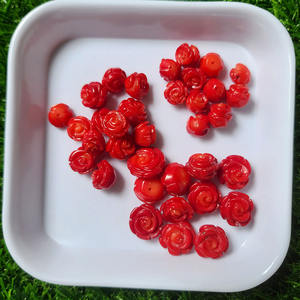 Cb8104 आधा सूखा प्राकृतिक लाल गुलाबी नक्काशीदार लाल रंग के मोती, कोरल फूलों की बीड - Product Image 4