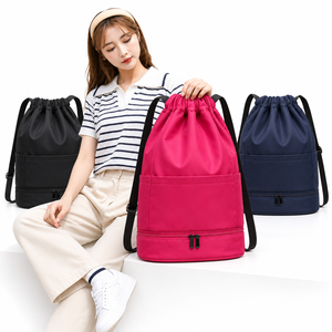 Sac de sport à cordon 48 cm, fond en nylon imperméable, compartiment humide, poche avant pour tablette, poche latérale pour parapluie, piscine, natation, yoga, 5 couleurs - Product Image 1
