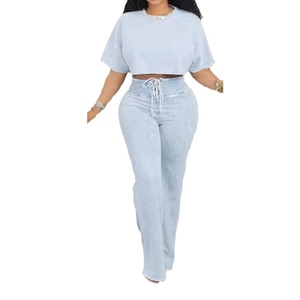 ชุดลำลองผู้หญิง 2 ชิ้น ลายมัดย้อม คอกลม แขนสั้น กางเกงผูกเอว แฟชั่น - Product Image 5