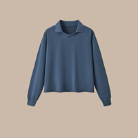RUICHI Moletom Polo Masculino 380GSM de Algodão Puro Lavado Vintage, Corte Boxy Cropped Amplo, Estilo Americano Moderno com Decote em V Pequeno, Casual