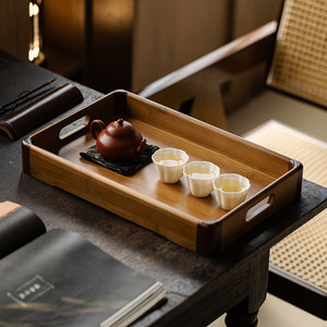 Guanlan Bamboo Tea <b>Tray</b> Rectangular With Handle For Home Tea Serving And Snack Storage <b>Large</b> Size First Class Quality - Product Image 1