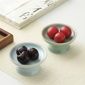 Retro Chinese Zen-inspired Pastry <b>Plate</b> Small Stemmed Tea Snack Dish Porcelain Round Fruit Platter Household Dried Fruit Bowl - Product Image 4