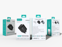 Cargador Justlink PD de 65W GaN con Adaptador USB-C y USB-A, Enchufe EU/US/UK, Cargador de Pared USB-C con Cable Retráctil para iPhone