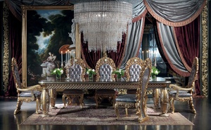 Set di Mobili per Sala da Pranzo in Stile Classico Europeo, Elegante <span class=keywords><strong>e</strong></span> Antico, in Legno Dorato con <span class=keywords><strong>Tavolo</strong></span> <span class=keywords><strong>e</strong></span> <span class=keywords><strong>Sedie</strong></span> - Product Image 2