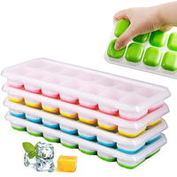 Fabricant de glaces en silicone de qualité alimentaire flexible, plateau à 14 cavités avec couvercle amovible anti-fuite, outils à glaces faciles à utiliser