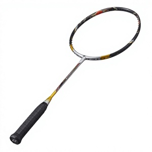 Raquette de badminton en fibre de carbone LIBOTAI 67,5 cm 82 g Contrôle du volant Poignée en PU Noir Argent Jaune pour Amateurs Intermédiaires Seniors - Product Image 1
