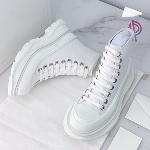 รองเท้าผ้าใบหุ้มข้อสูงคุณภาพเยี่ยมสำหรับผู้ชายและผู้หญิง หนังแท้ สไตล์ลำลอง พื้นเรียบ เหมาะกับทุกฤดูกาล ทันสมัย - Product Image 5