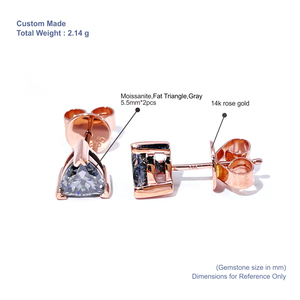 Pendientes de Moissanita Tianyu Gems Personalizados, Chapados en Oro Rosa de 14K, Corte Triangular, Engaste de Garra, Minimalistas, para Uso Diario de Mujer - Product Image 2