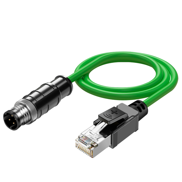 4pin D Code M12 RJ45 8P8C Cat6A Cat5E Industrial Grade CE Certified Shielded Ethernet/IP PVC/PUR Jacket PoE Cable Green Use