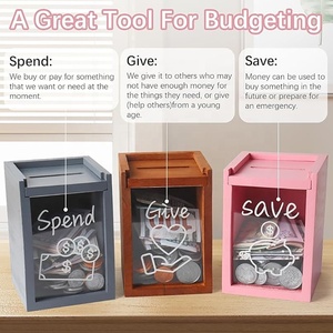 Tirelire transparente pour enfants en acrylique et bois, durable, très vendue, pot à monnaie en bois, boîte <span class=keywords><strong>de</strong></span> rangement pour argent - Product Image 5