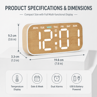Jam Alarm LED AIKS Terbaru Desain Minimalis Motif Kayu Jam Meja Kreatif Tampilan Tanggal Indikator 24 Jam Tanpa Suara OEM ODM