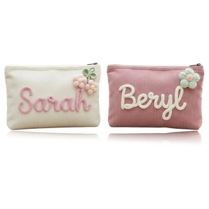 Pochette de maquillage personnalisée pour femmes, pochette cosmétique tissée sur mesure avec nom, trousse de toilette de voyage, cadeau élégant pour <span class=keywords><strong>maman</strong></span>, épouse, elle - Product Image 1