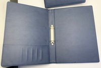 Porte-documents personnalisé A4 en cuir PU bleu marine à 2 anneaux, organiseur de dossiers professionnels avec poche intérieure pour cartes et notes