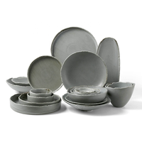 Vaisselle en céramique Wabi Sabi, bord irrégulier, gris mat, assiette ronde pour restaurant et table à manger à domicile