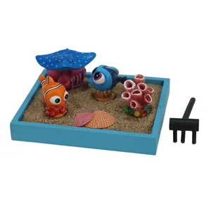 Résine Océan Série Sable Table Clownfish Bleu Algues Poisson Diable Rayons Corail Figurine Plage Aquarium Fish Tank Sable Décoration Océan