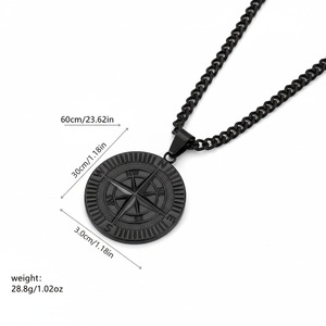 Collier pendentif boussole en acier inoxydable pour homme, chaîne longue, style pièce de monnaie, bijoux cadeau, options de couleurs noir, or, argent - Product Image 2